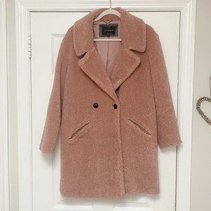 Lucky Brand Faux Fur Blush Pink Teddy Coat, Size M, Pre-Owned